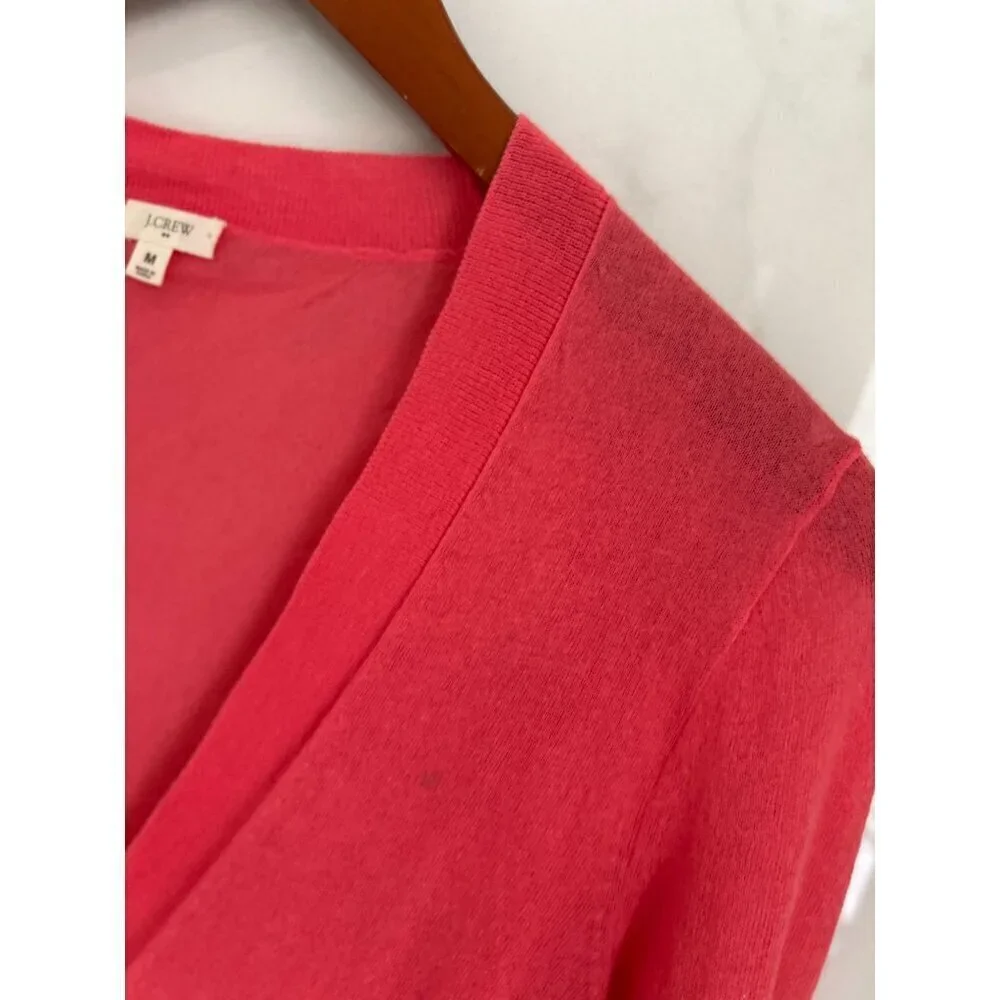 J.CREW Knitted Cardigan Button-up Cotton Blend in Pink/Red Front Pockets Size Me
